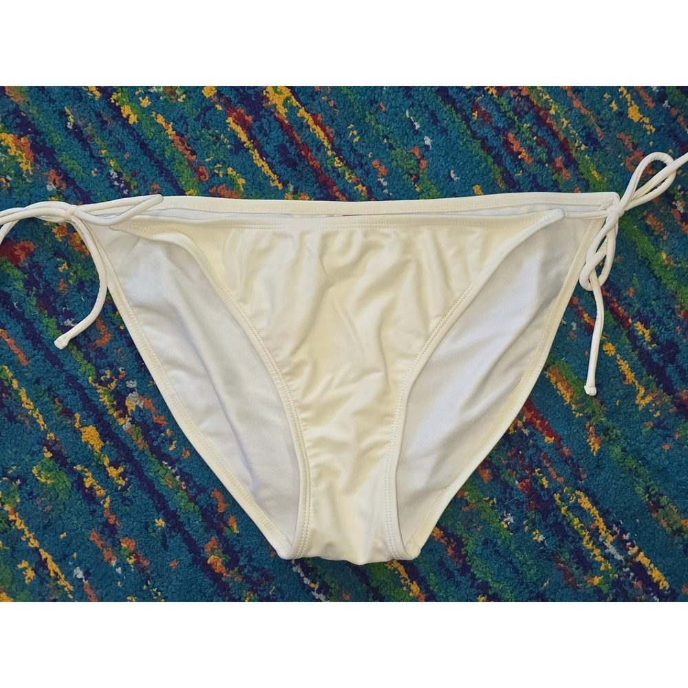 NWOT Ocean Pacific Bikini Bottoms White Side Tie Adjustable Women Size L 11-13